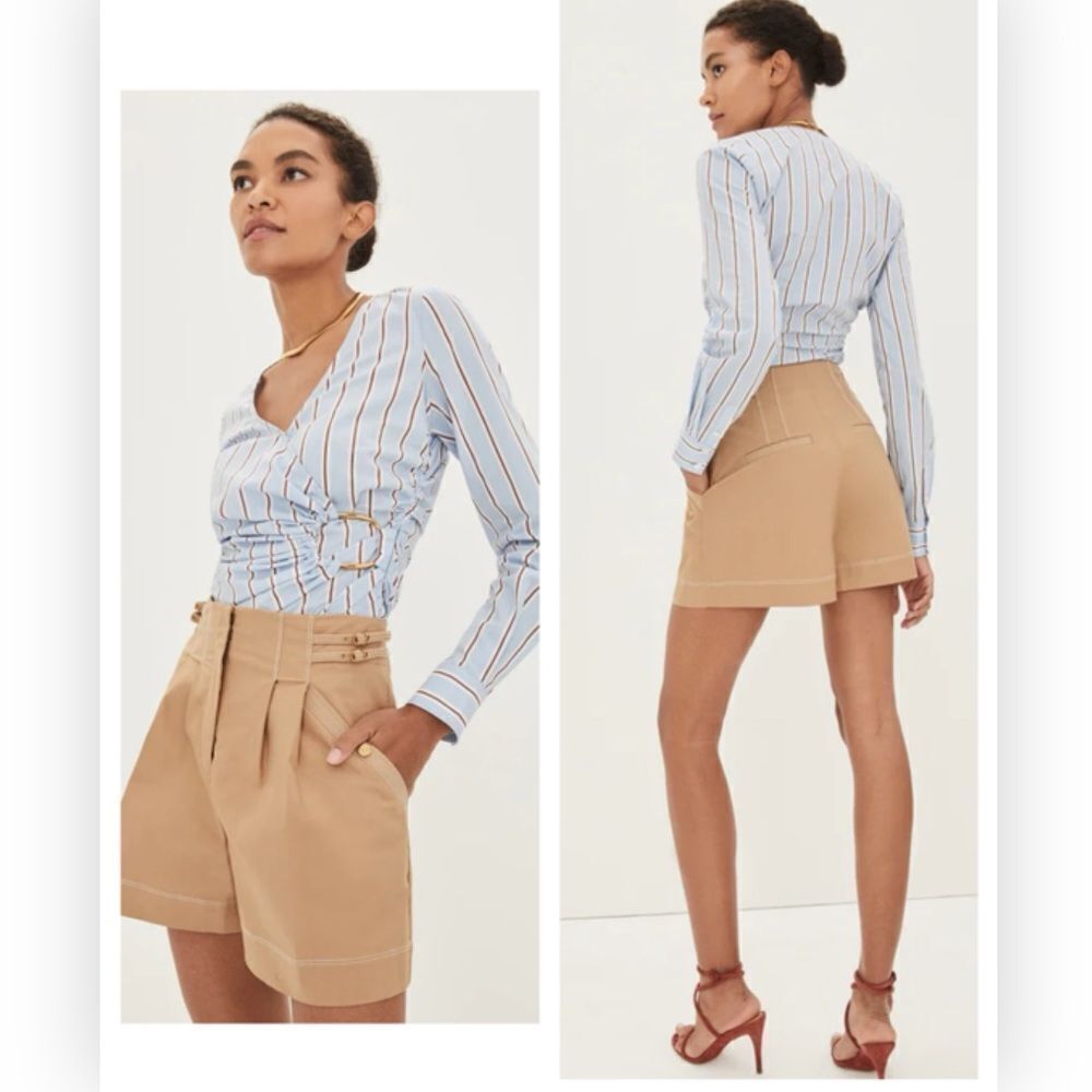 Veronica Beard Aero Blue Brick Multi Ozzie Striped Faux Wrap Top Size 2 NWT